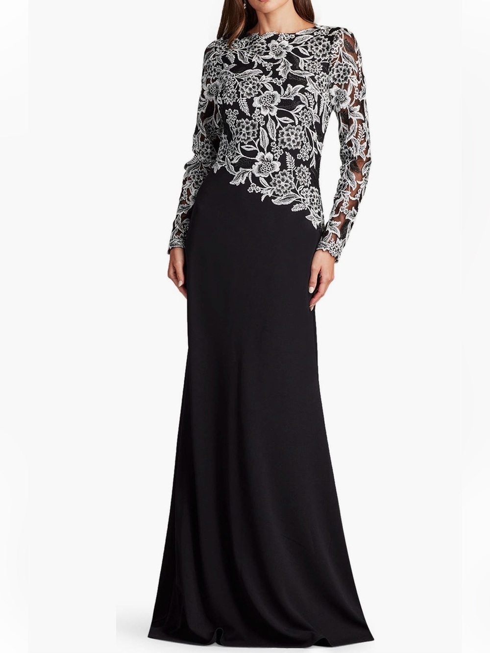 Tadashi Shoji Embroidered Lace Long Sleeve Gown
